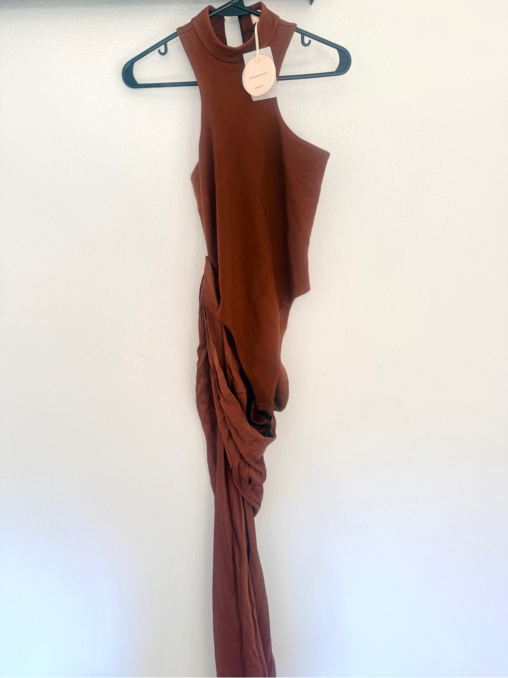 Camila Coelho One-Shoulder Brown Satin Evening Gown bodysuit dress - Picture 4 of 5